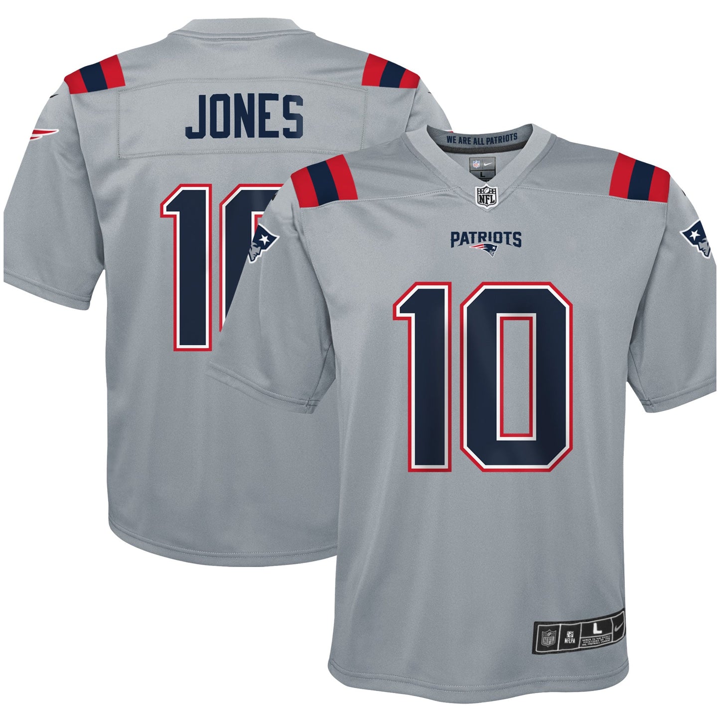 Mac Jones New England Patriots Nike Youth Inverted Game Jersey - Gray