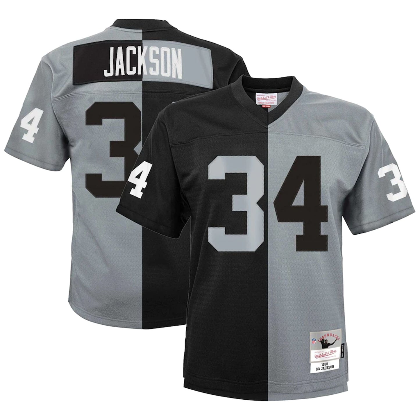 Bo Jackson Las Vegas Raiders Mitchell & Ness Youth Split Legacy Jersey - Black/Silver