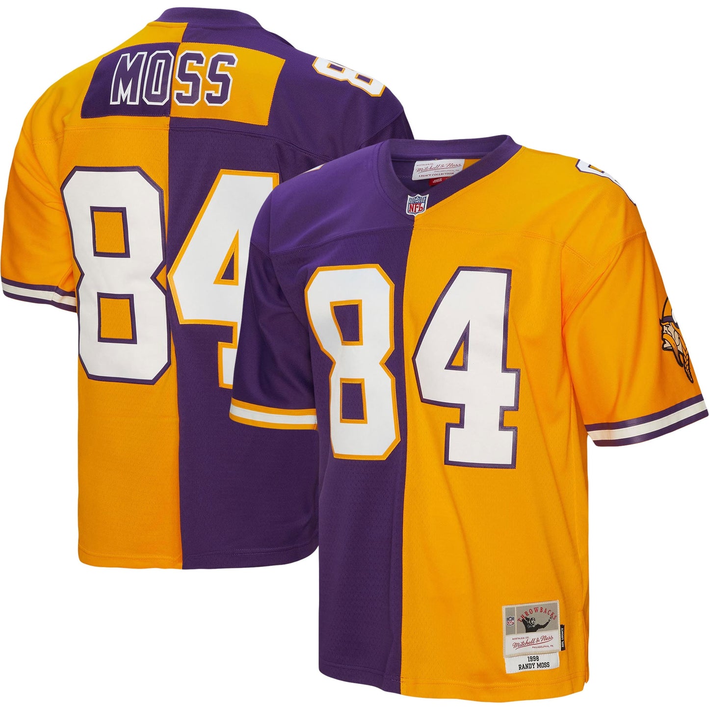 Randy Moss Minnesota Vikings Mitchell & Ness 1998 Split Legacy Replica Jersey - Purple/Gold